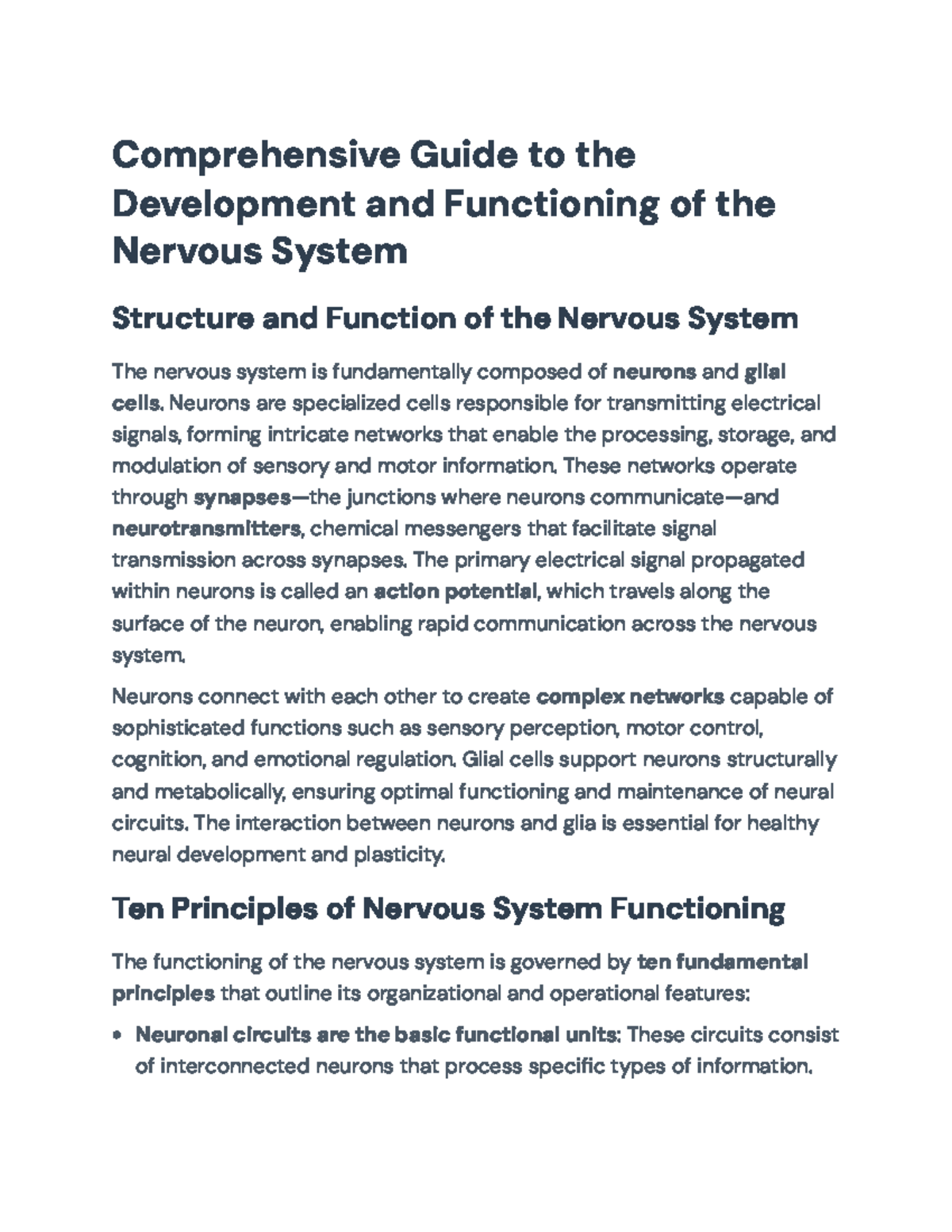 Comprehensive Overview of Neural Development and Functioning (CNS 101 ...