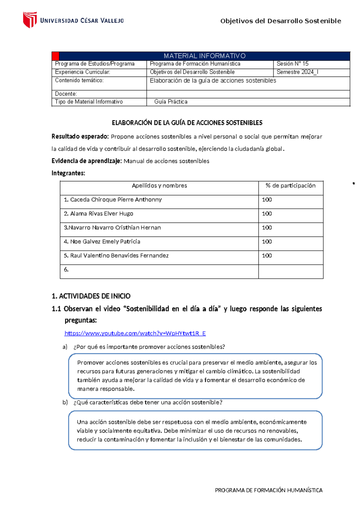 Guía Práctica: Acciones Sostenibles para el Desarrollo ODS 2024_I - Studocu