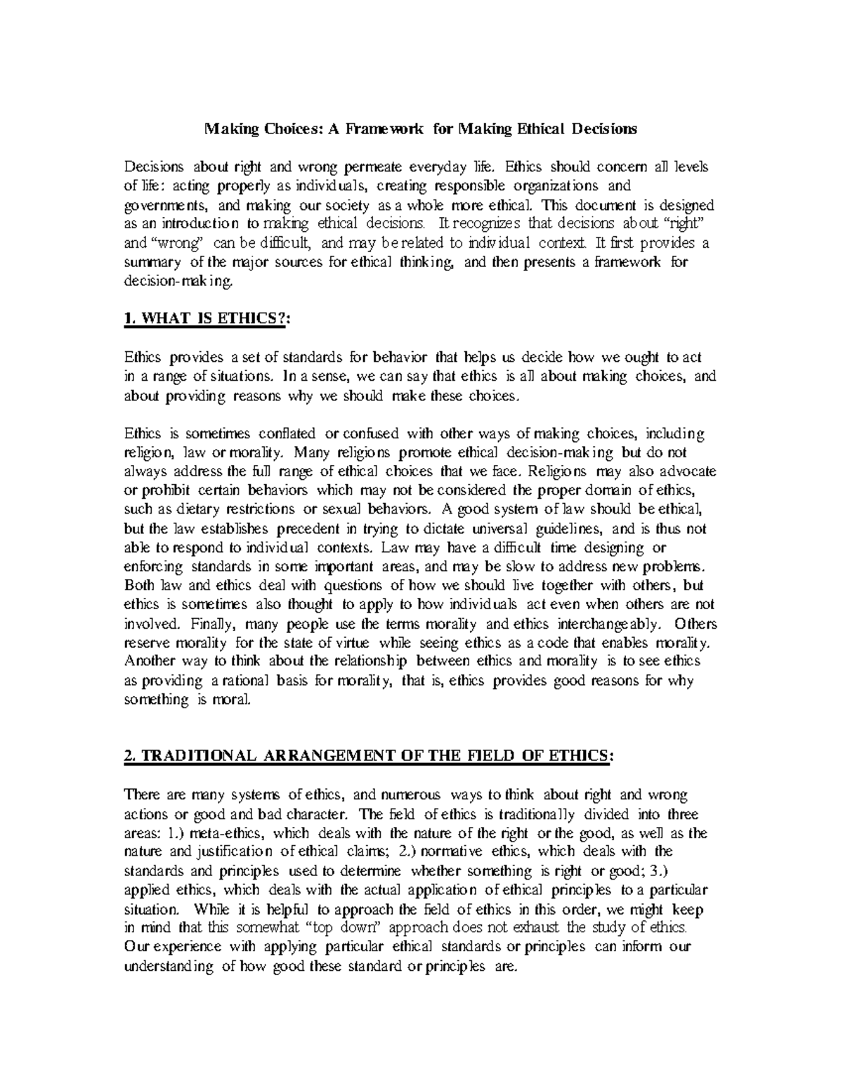 Ethics 101: A Framework for Ethical Decision-Making Guide - Studocu