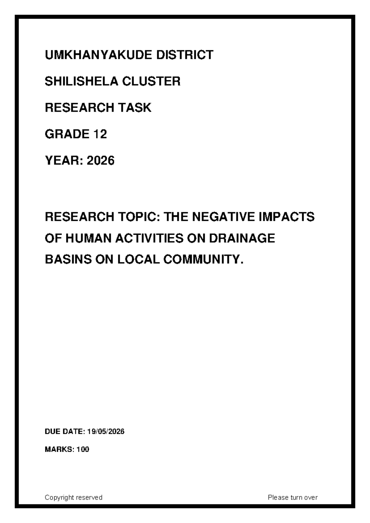 Grade 12 Geography Research Task 2026: Human Impact on Drainage Basins ...