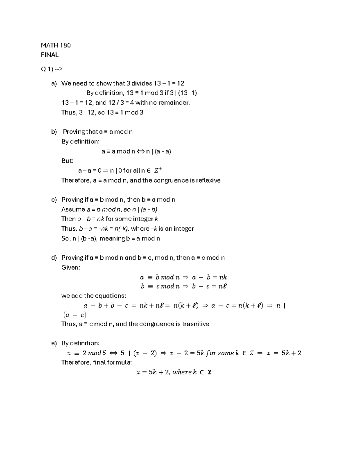 MATH 180 FINAL - Assignment Solutions and Explanations - Studocu