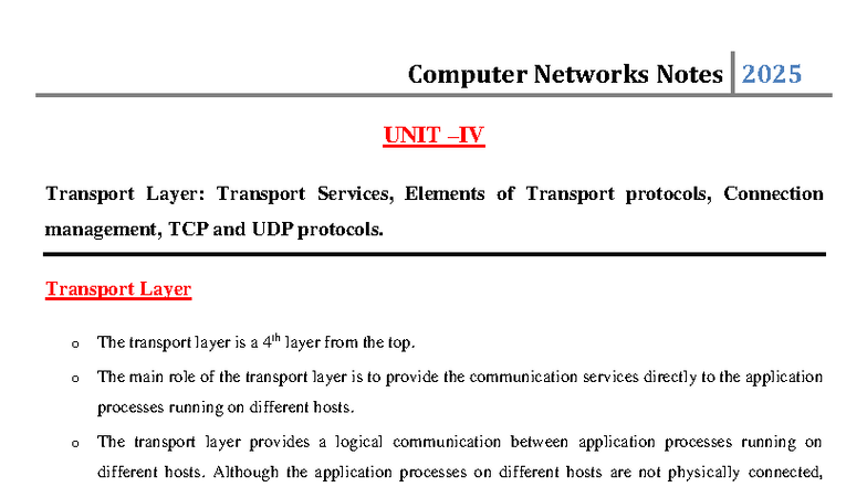 Computer Networks Notes 2025: Transport Layer Overview and Protocols ...