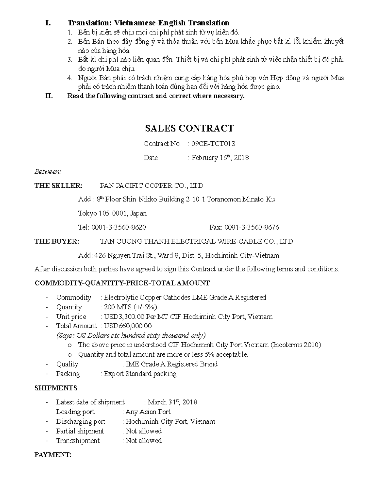 Sales Contract-Correction - I. Translation: Vietnamese-English ...