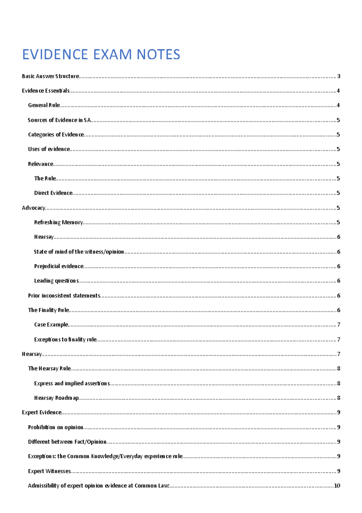 EVIDENCE 101: Comprehensive Exam Notes for Effective Study - Studocu