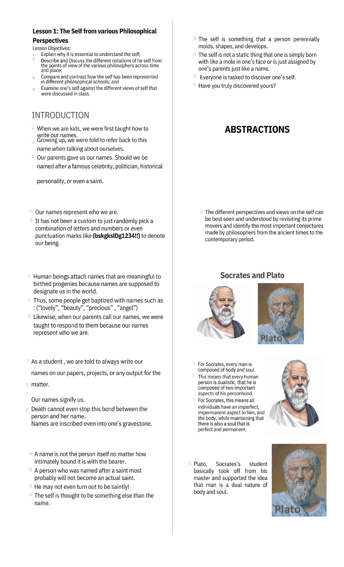 UTS Prelim - Lesson 1: The Self from various Philosophical Perspectives ...