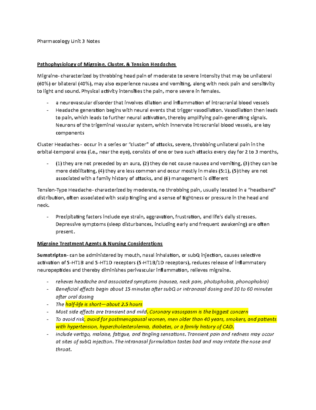 Pharmacology M3: Key Notes on Headache & Allergy Medications - Studocu