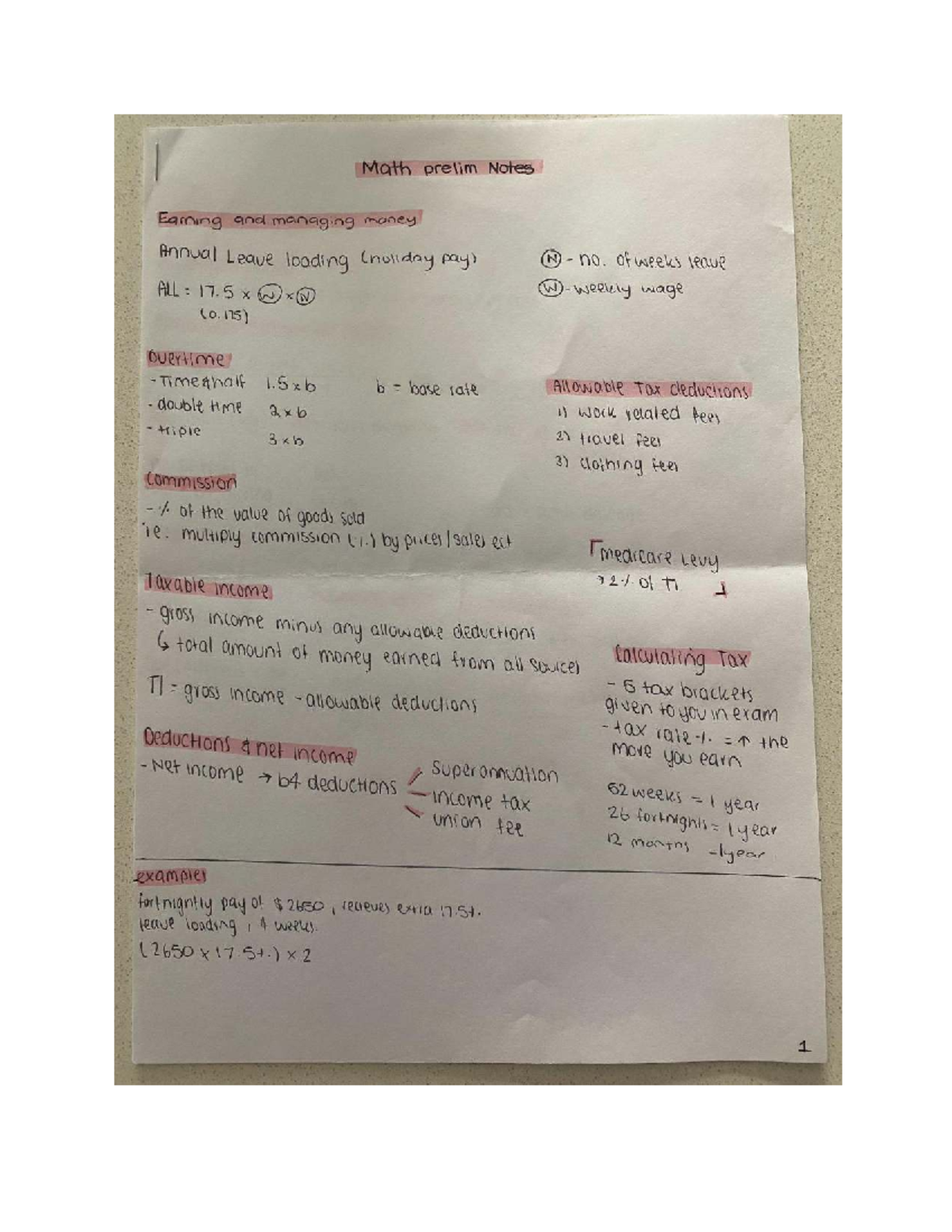 Math Standard Preliminary Notes (685B) - Key Formulas & Concepts - Studocu
