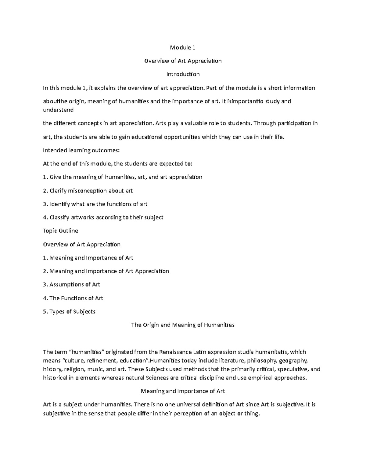 Art App 1: Overview of Art Appreciation & Its Importance - Studocu