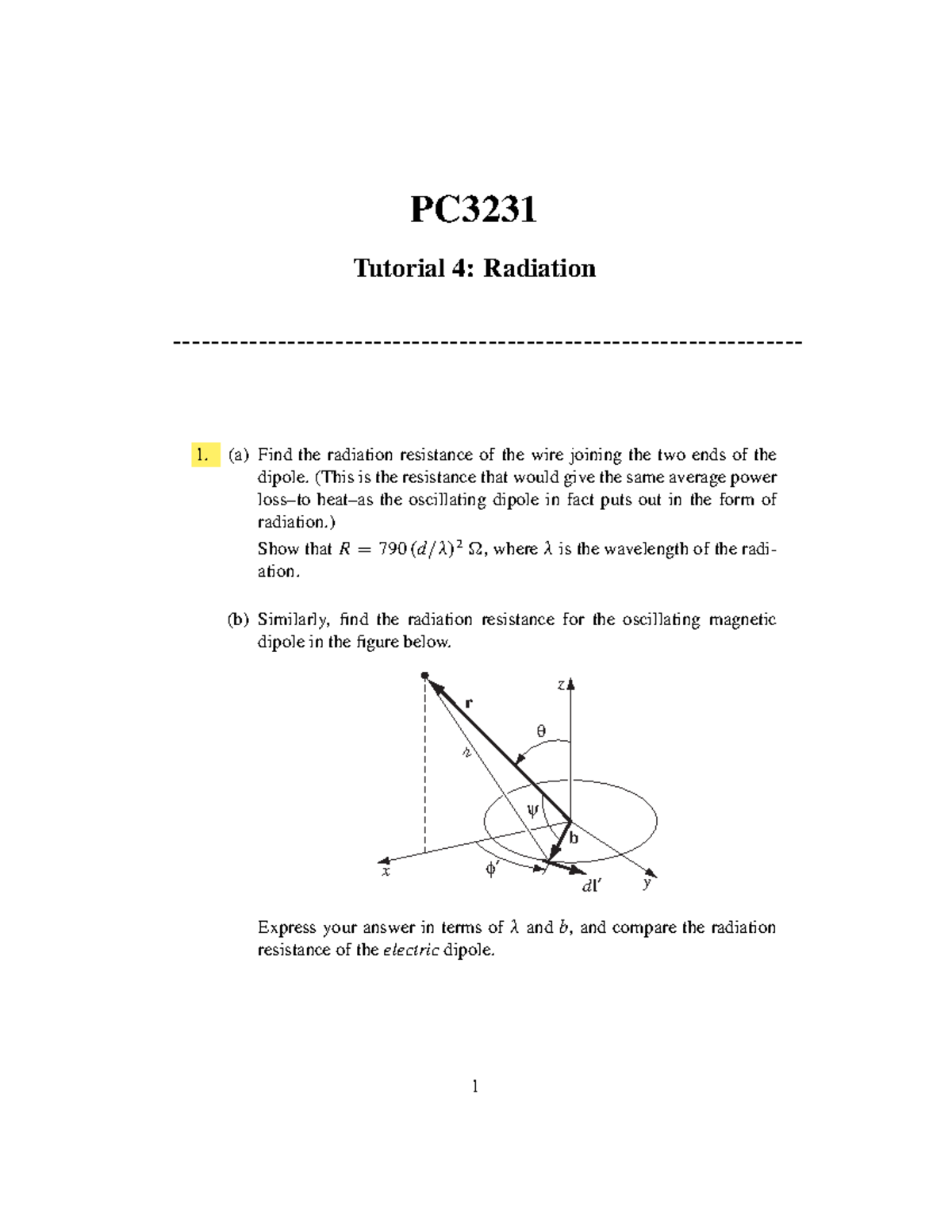 Radiation Field Analysis and Poynting Vector - PC3231 Tutorial 4 - Studocu