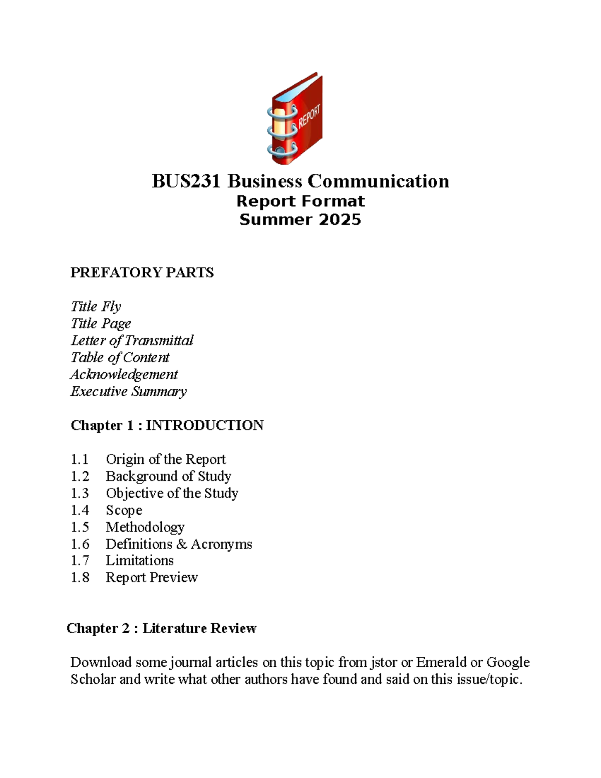 BUS231 Business Communication Report Format Guide Summer 2025 - Studocu