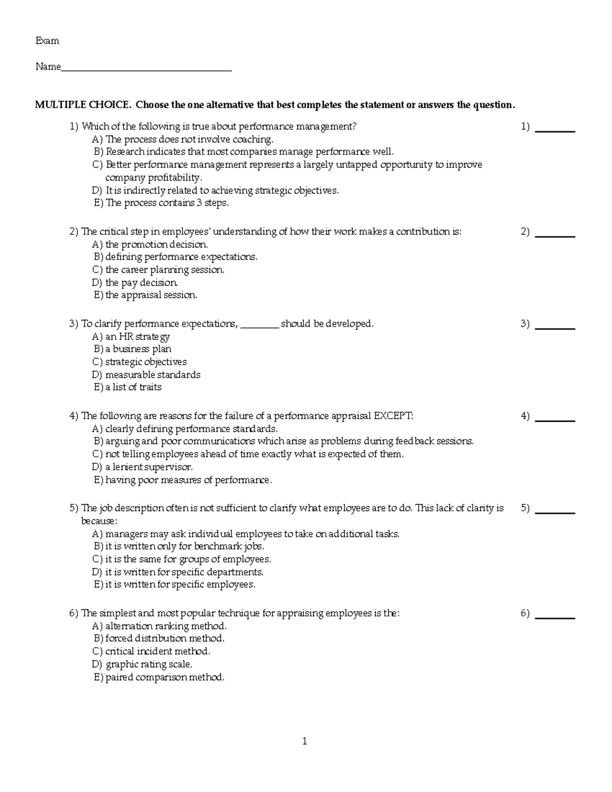 HRM 101 - Performance Management Exam Questions and Answers - Studocu