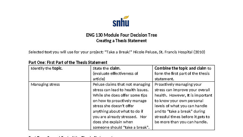 ENG 130 Module Four Thesis Statement Analysis and Development - Studocu