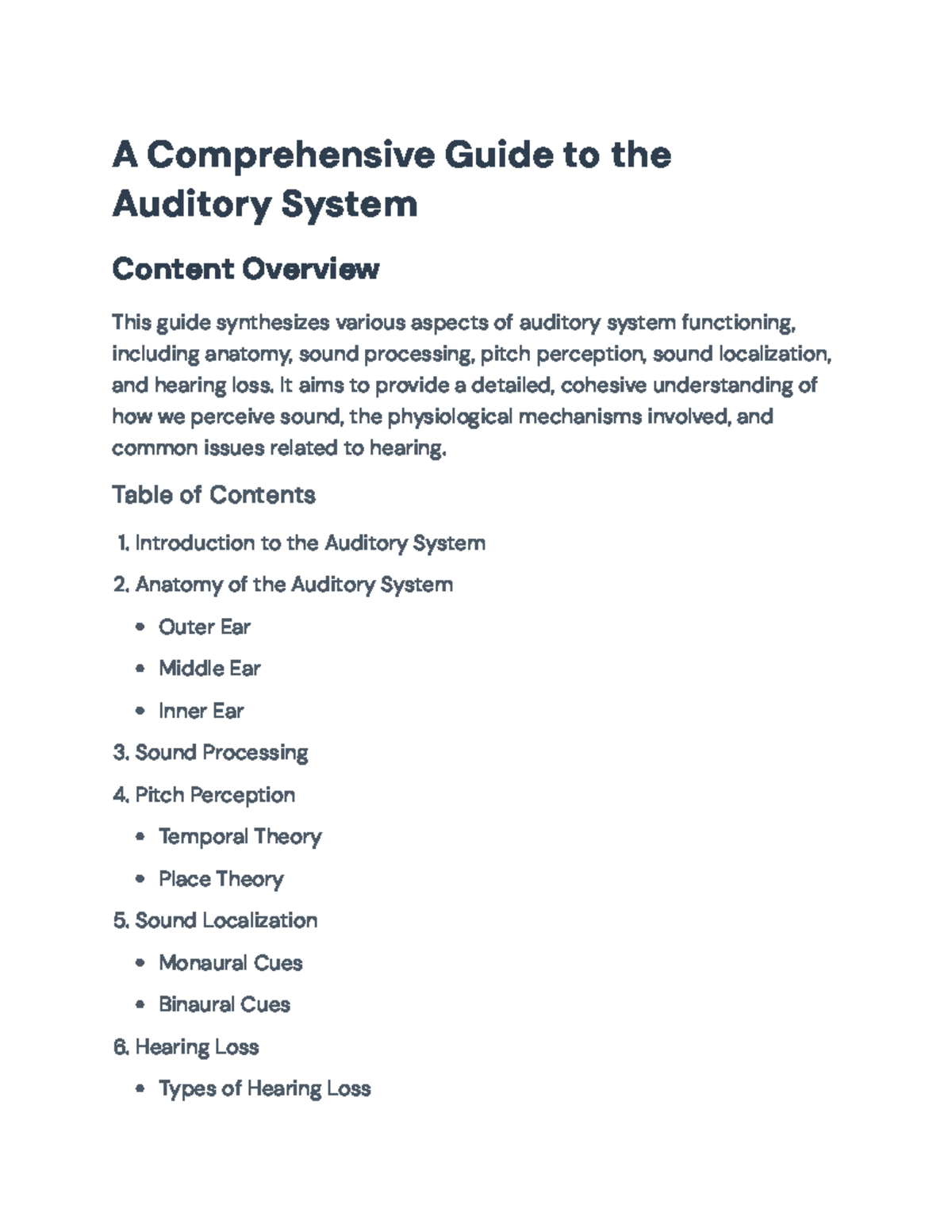 Comprehensive Guide to the Auditory System: Structure and Function - A ...