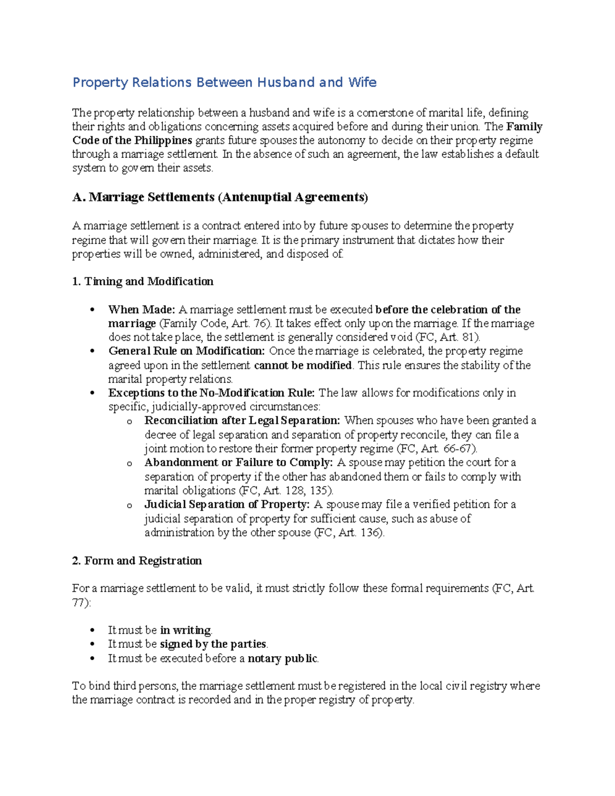 PFR 101 Case Digest: Property Relations Between Spouses - Studocu