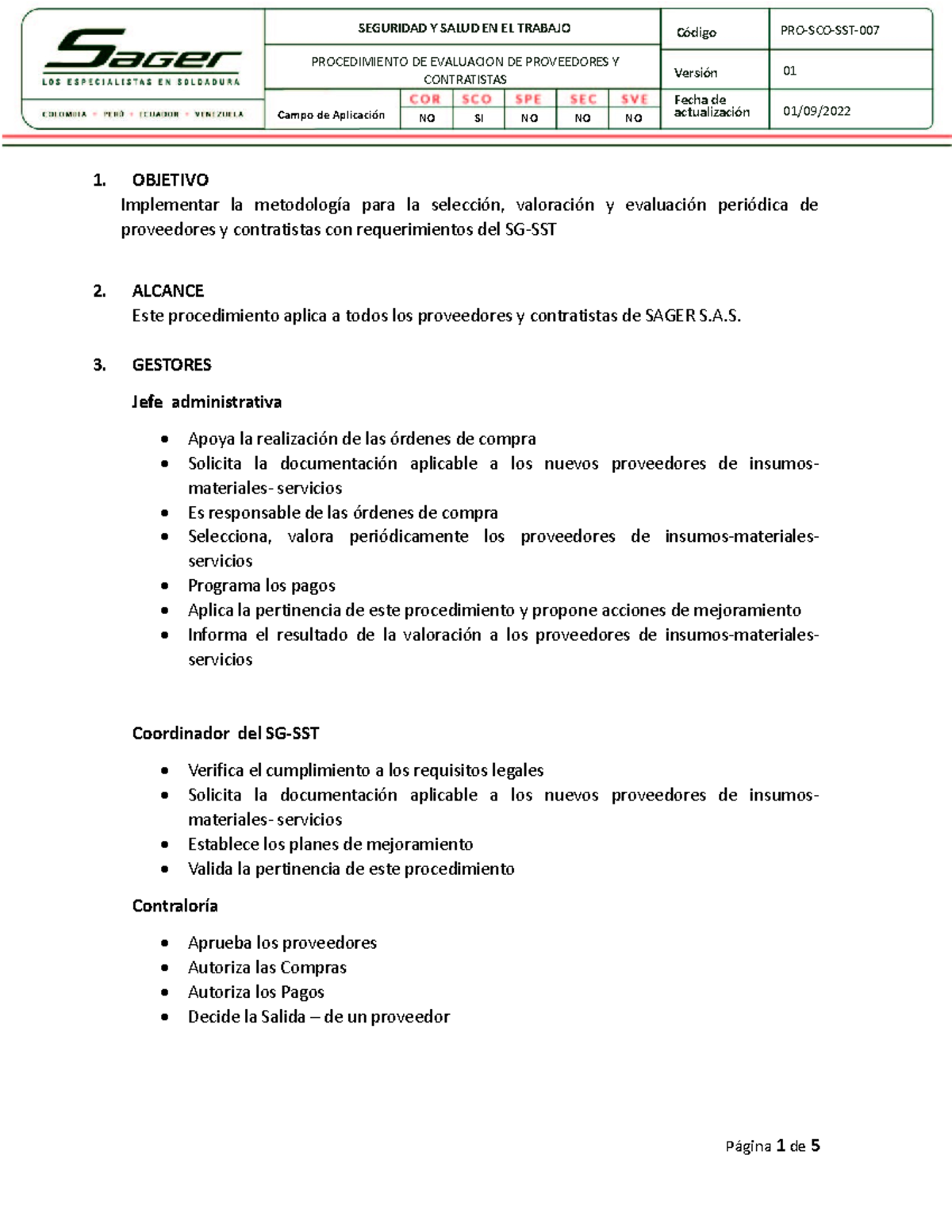 PRO-SCO-SST-007 Procedimiento de Evaluación de Proveedores y ...