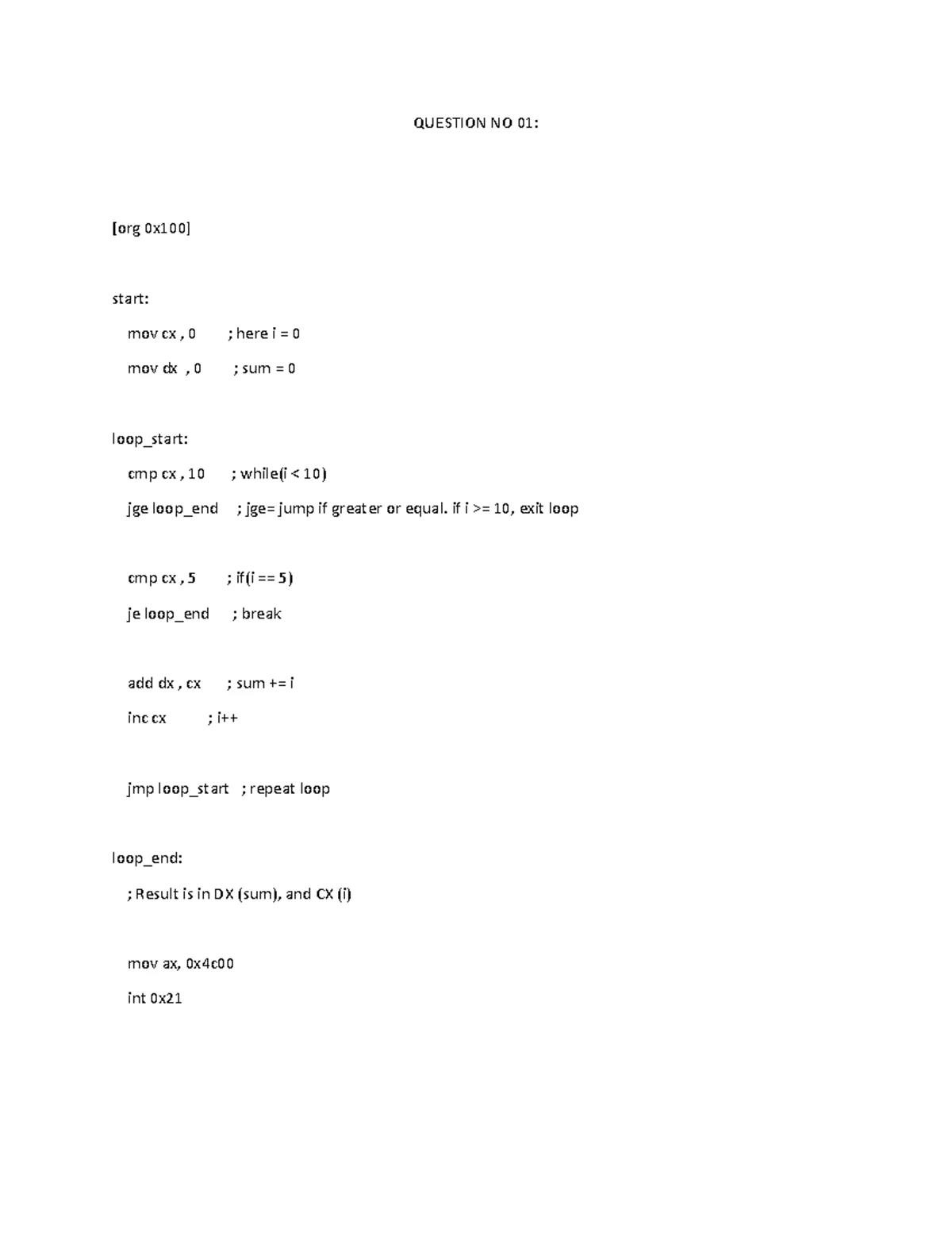 COAL Assign 4: Assembly Language Program for BAI 4A P23-3023 - Studocu