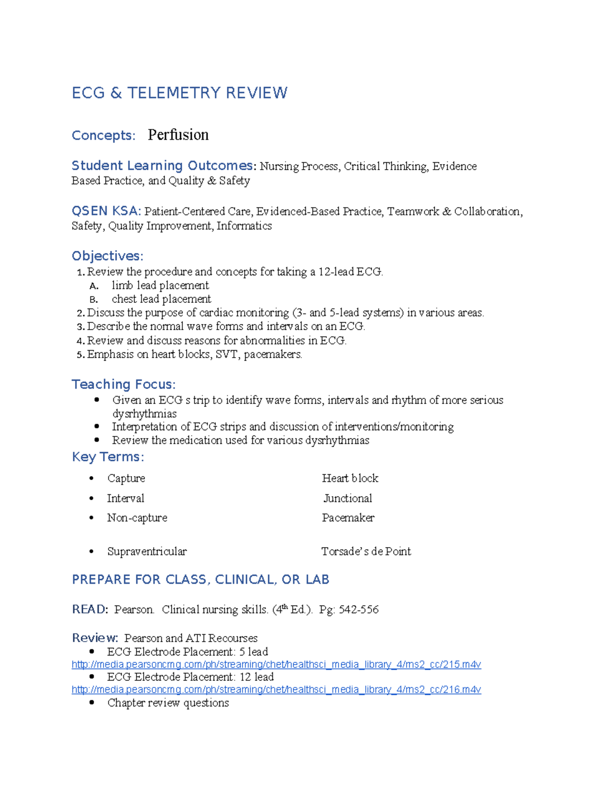 NUR 232 ECG Telemetry Review: Concepts & Student Learning Outcomes ...