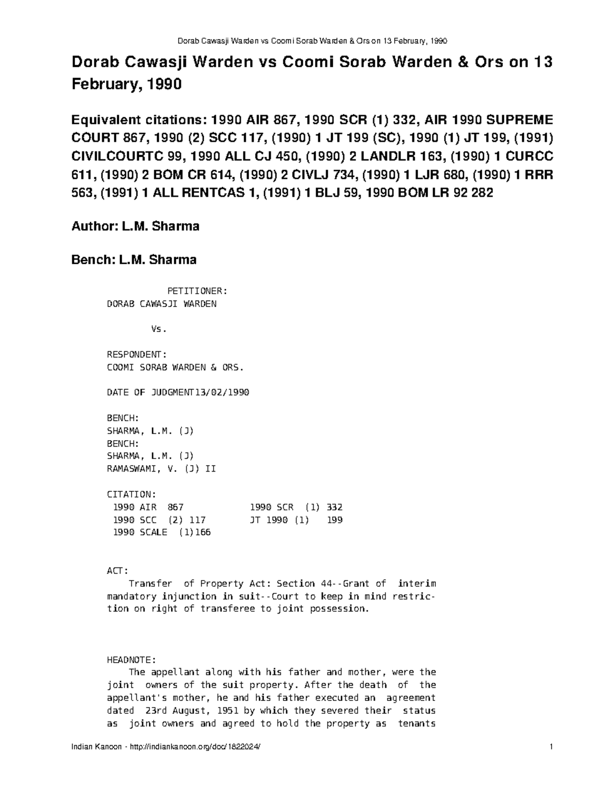 Dorab Cawasji Warden vs Coomi Sorab Warden: Supreme Court Case Analysis ...