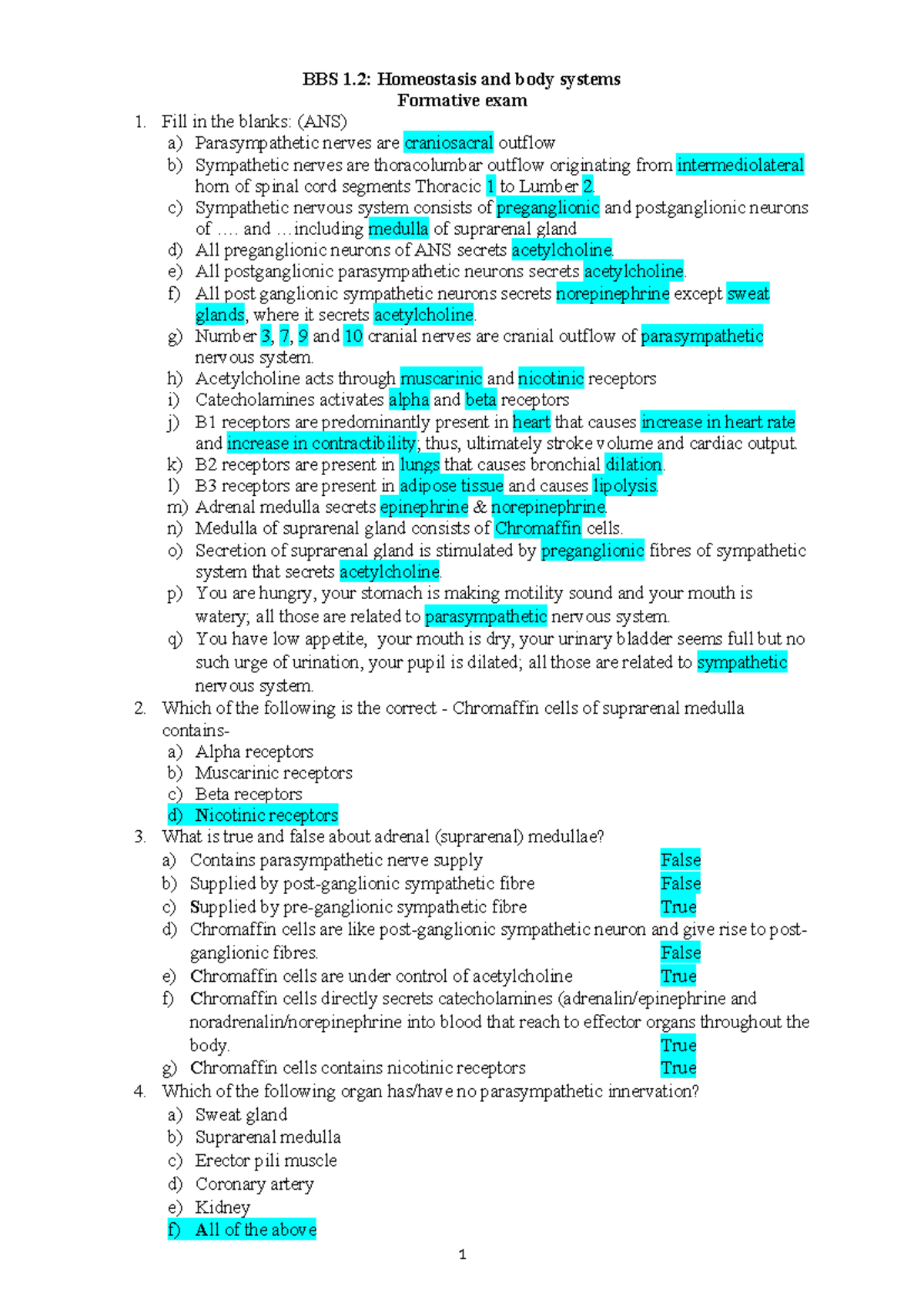 BBS1002: Homeostasis Formative Exam Study Guide - Studeersnel