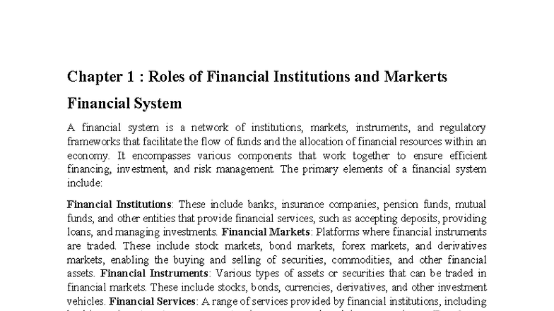 Chapter 1: Roles of Financial Institutions and Markets in the Financial ...