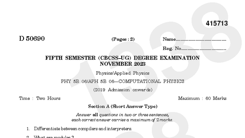 PHY 5B Final Exam Notes - Computational Physics (Nov 2023) - Studocu