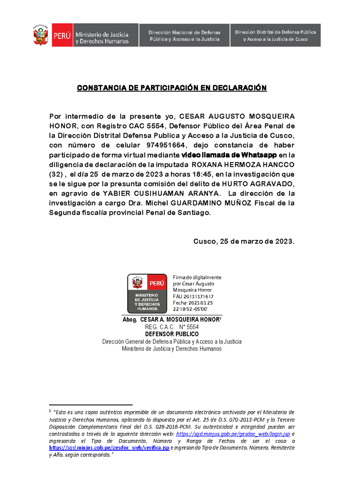 Constancia de Participación en Declaración - CAC 5554 - Studocu
