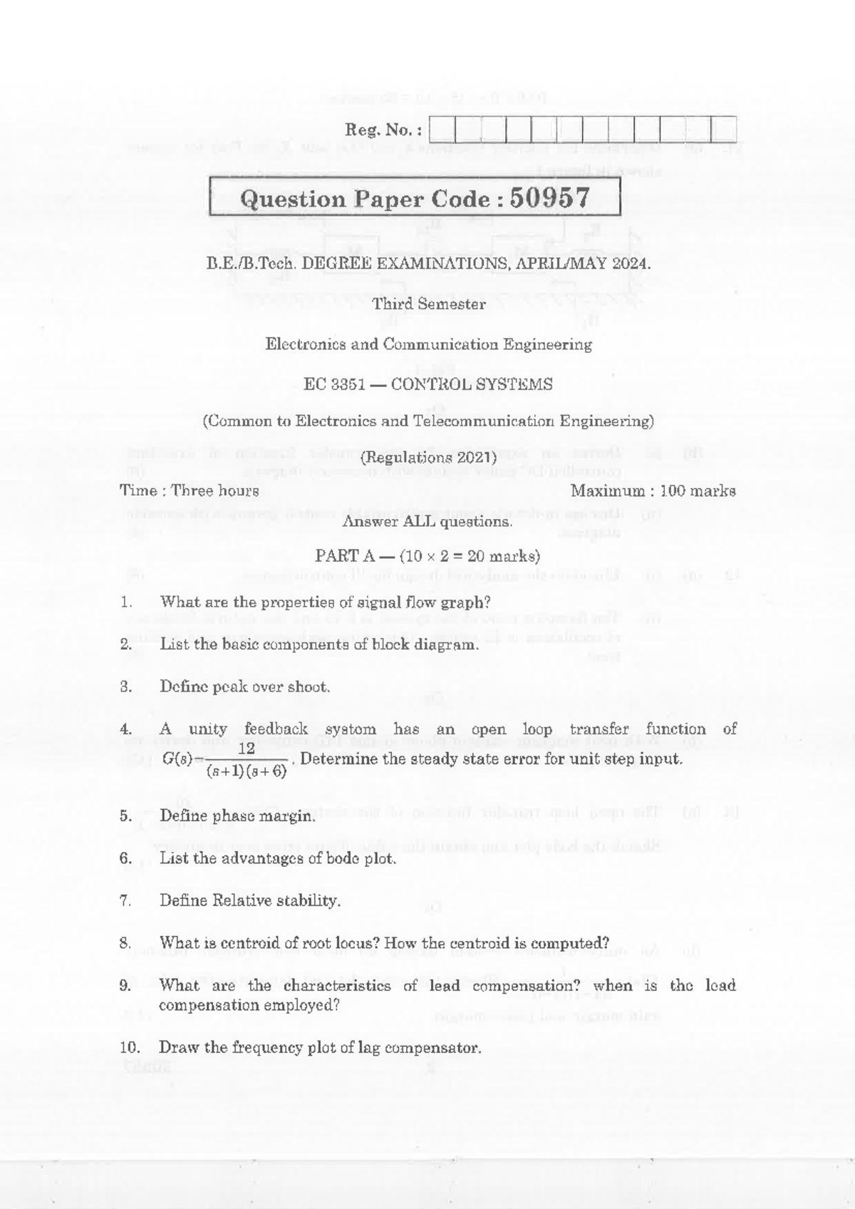 ECE-AM-2024-EC 3351 Control Systems Question Paper - Studocu
