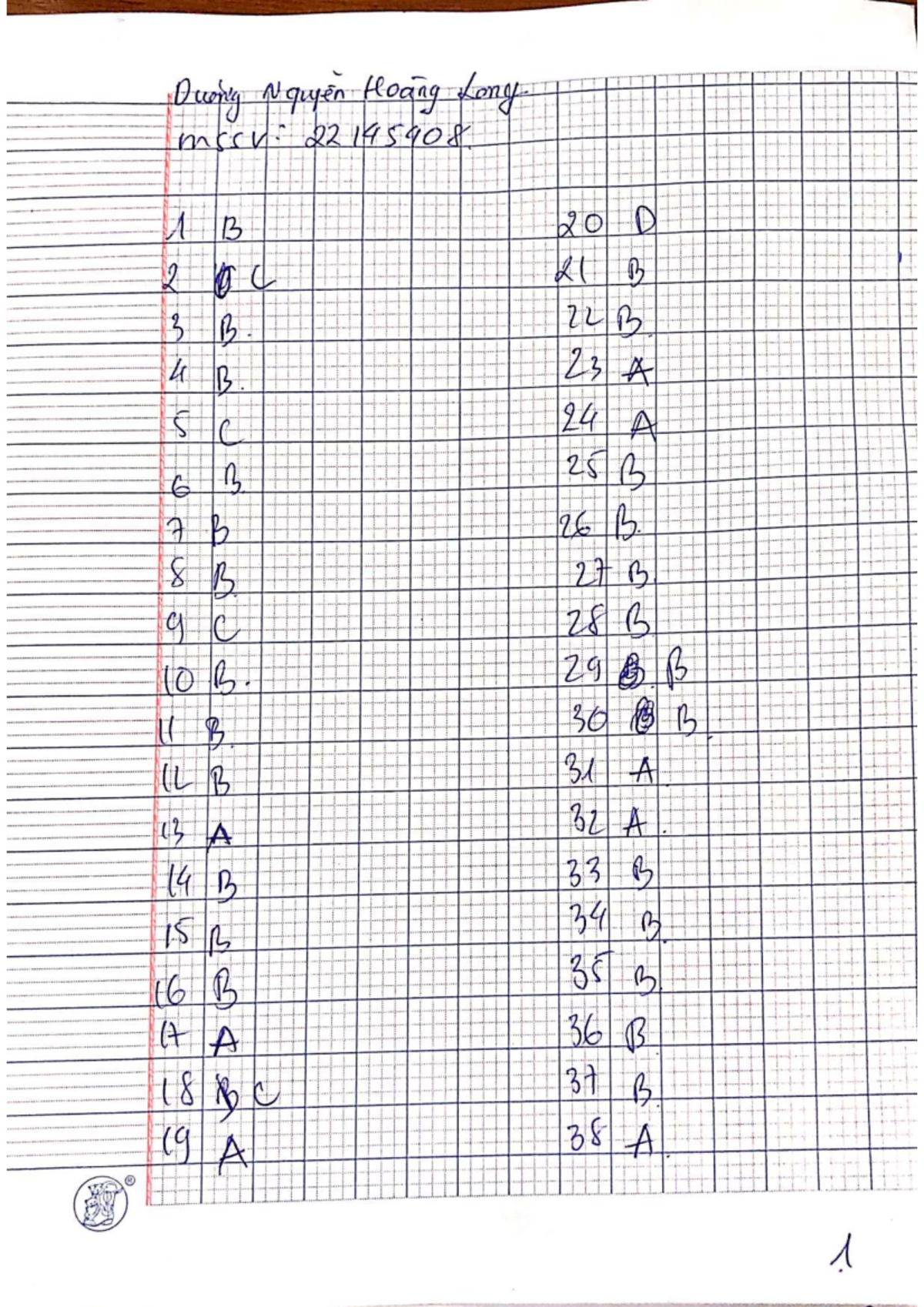 Dương Nguyễn Hoàng Long - MSSV 22145408 - Exam Answers - Studocu