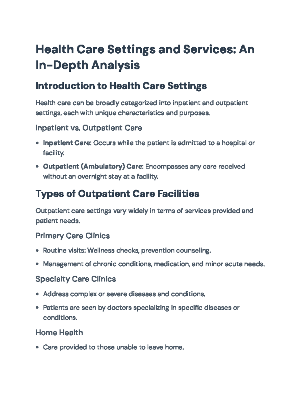 Health Care Settings and Services: An In-Depth Analysis - Health Care ...