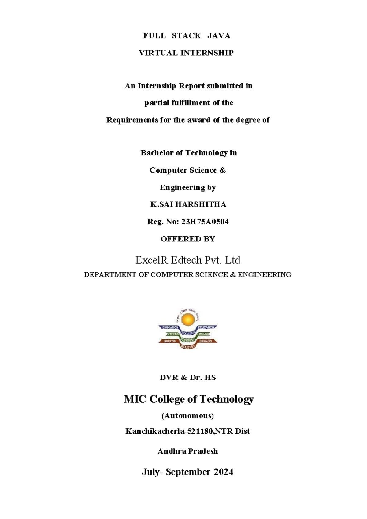 Full Stack Java Virtual Internship Report - B.Tech CSE 23H75A - Studocu