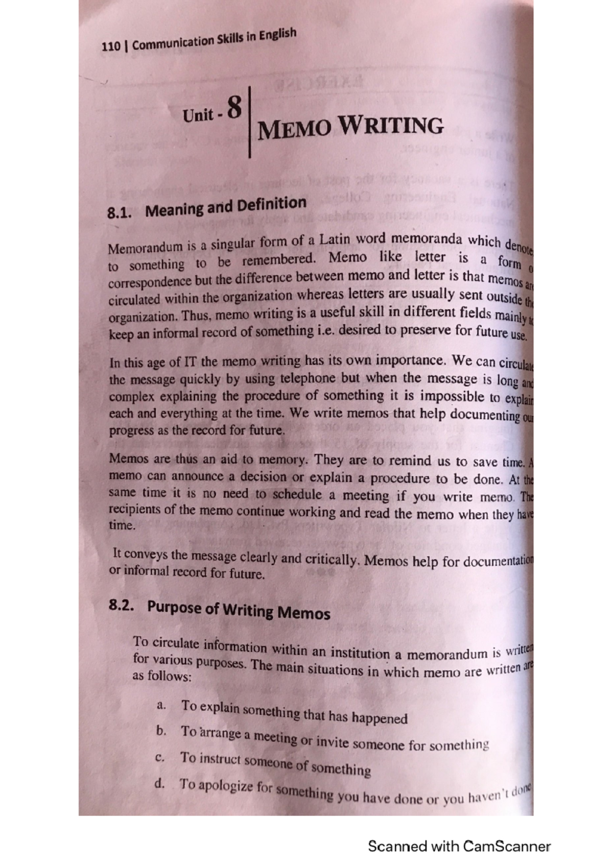 Unit 8 Memo Writing Guide - Communication Skills in English (110 I ...