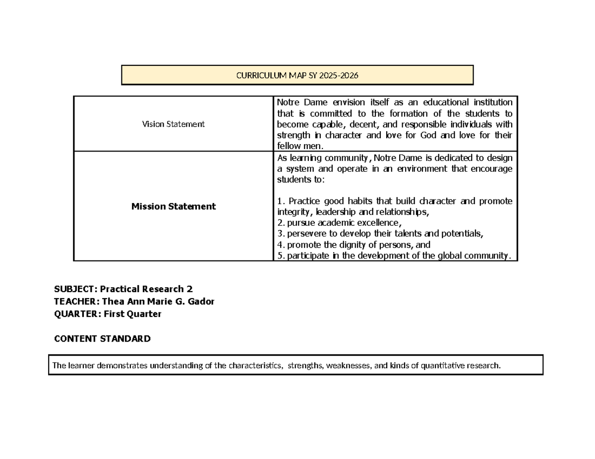 PR2 Lesson Plan: Week 1 - Introduction to Quantitative Research - Studocu