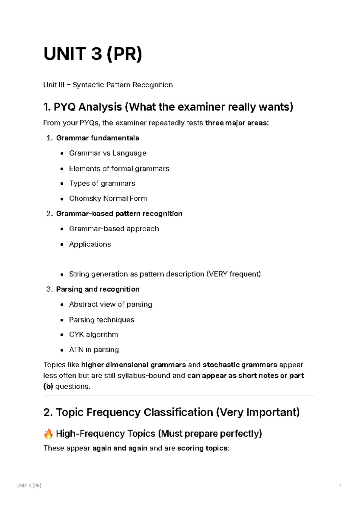 UNIT 3 (PR) Comprehensive Notes on Syntactic Pattern Recognition - Studocu
