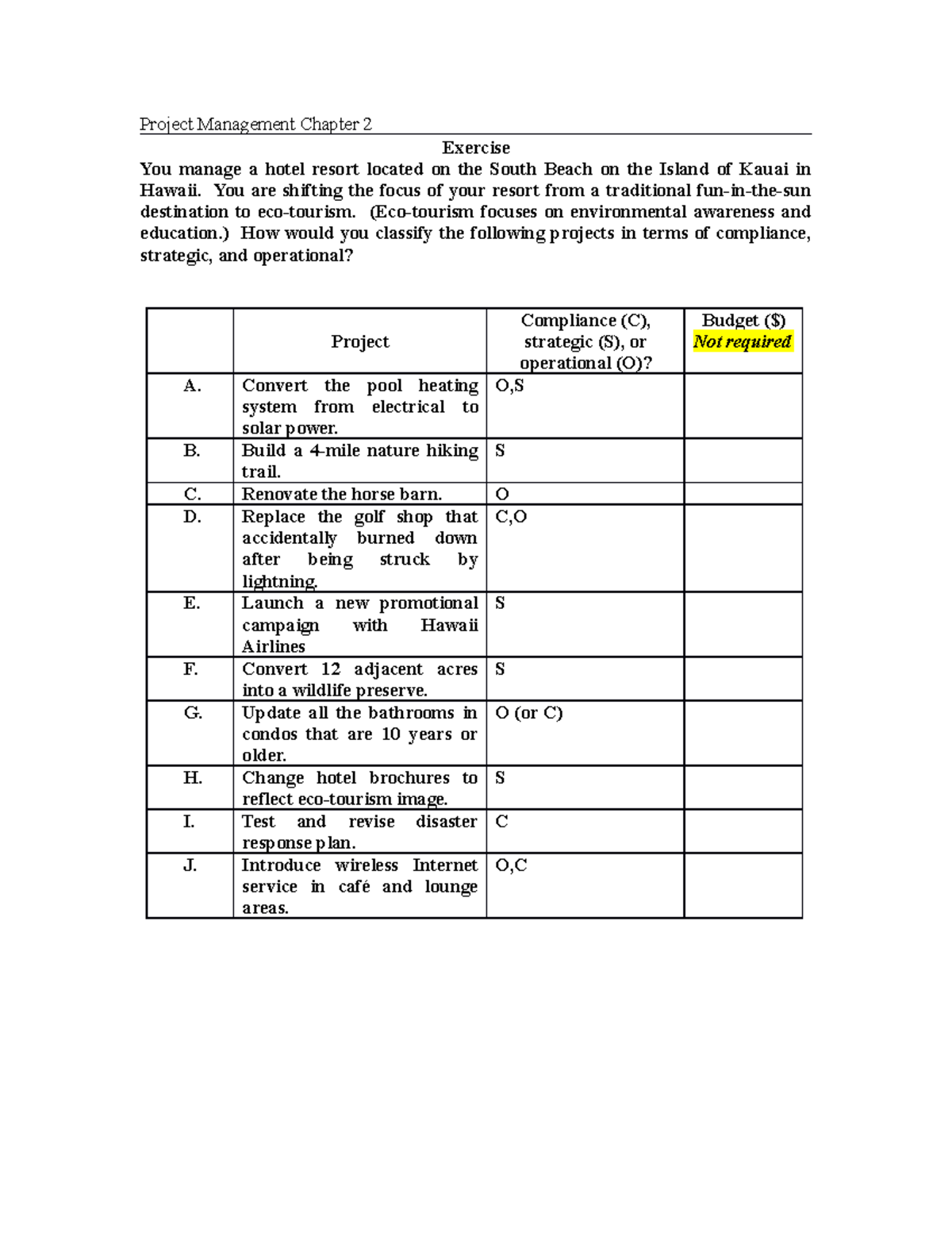 2 PM Class Exercise 1: Project Classification Overview - Studocu