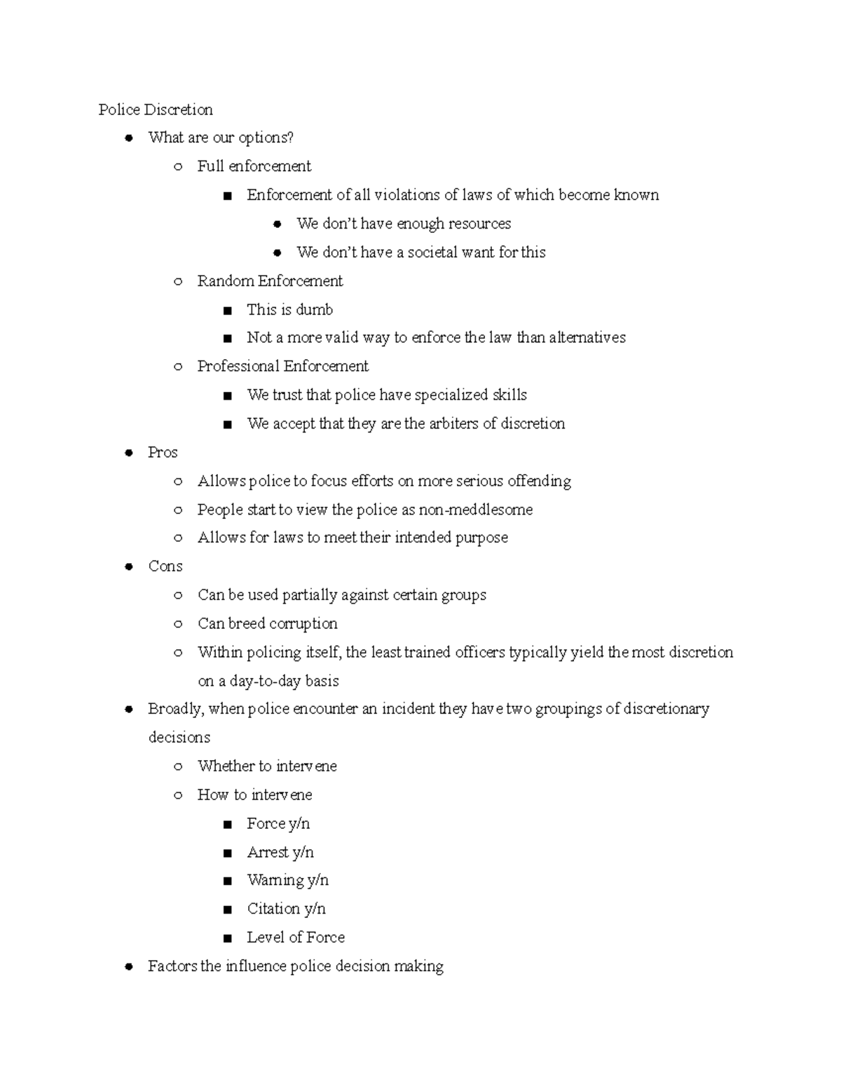 Police Discretion and Use of Force: Class Notes | 10/10/2024 - Police ...
