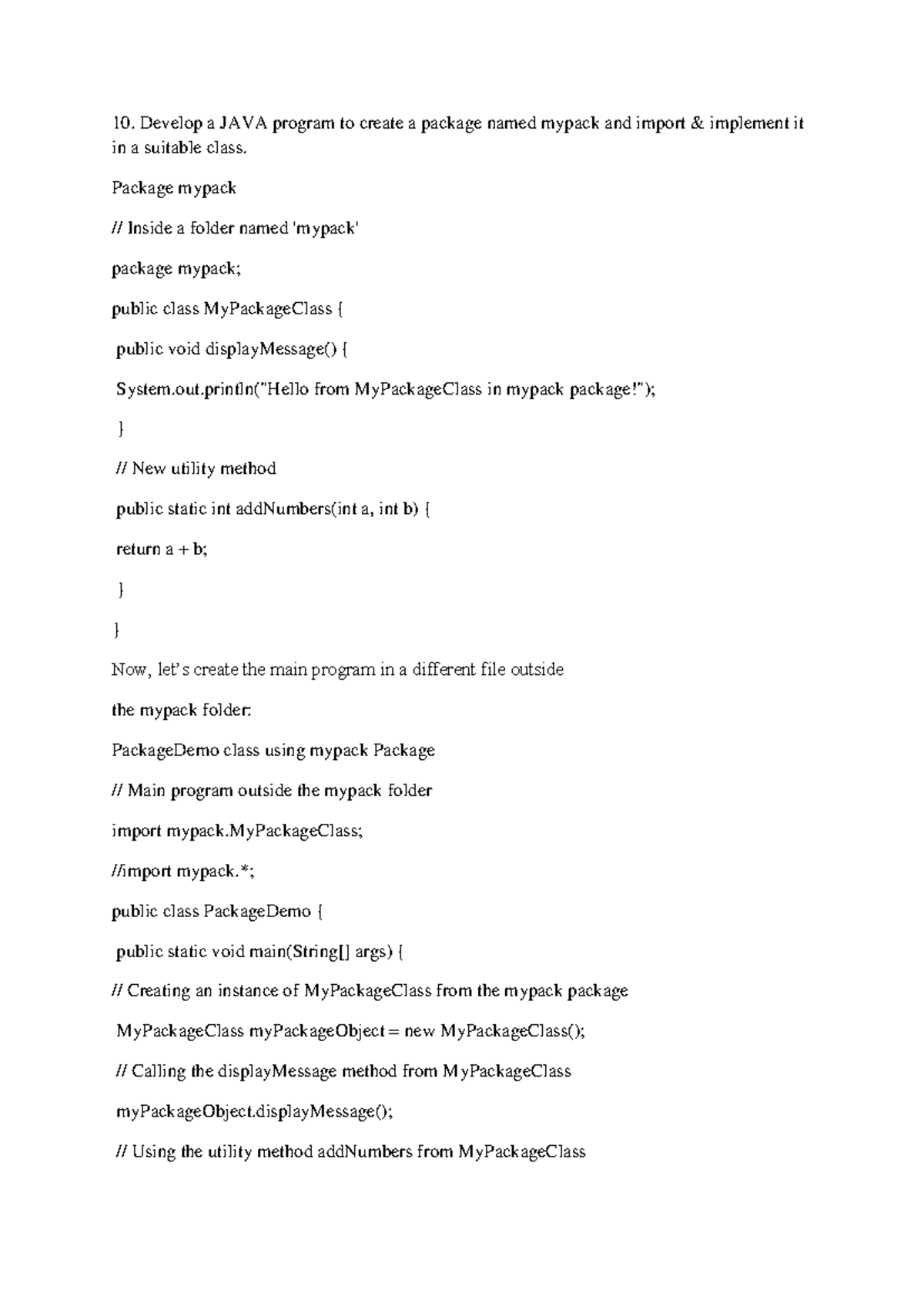 Java Programs for Package Creation and Thread Management (10, 11, 12 ...