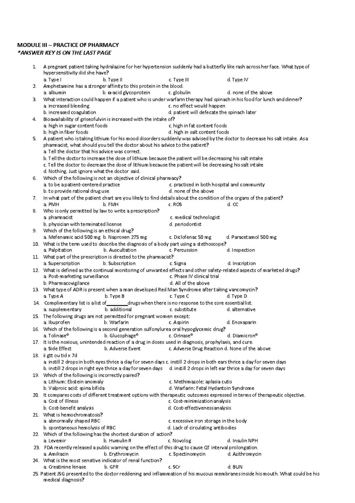 TOP RANK Module 3 EXAM - Review - MODULE III – PRACTICE OF PHARMACY ...