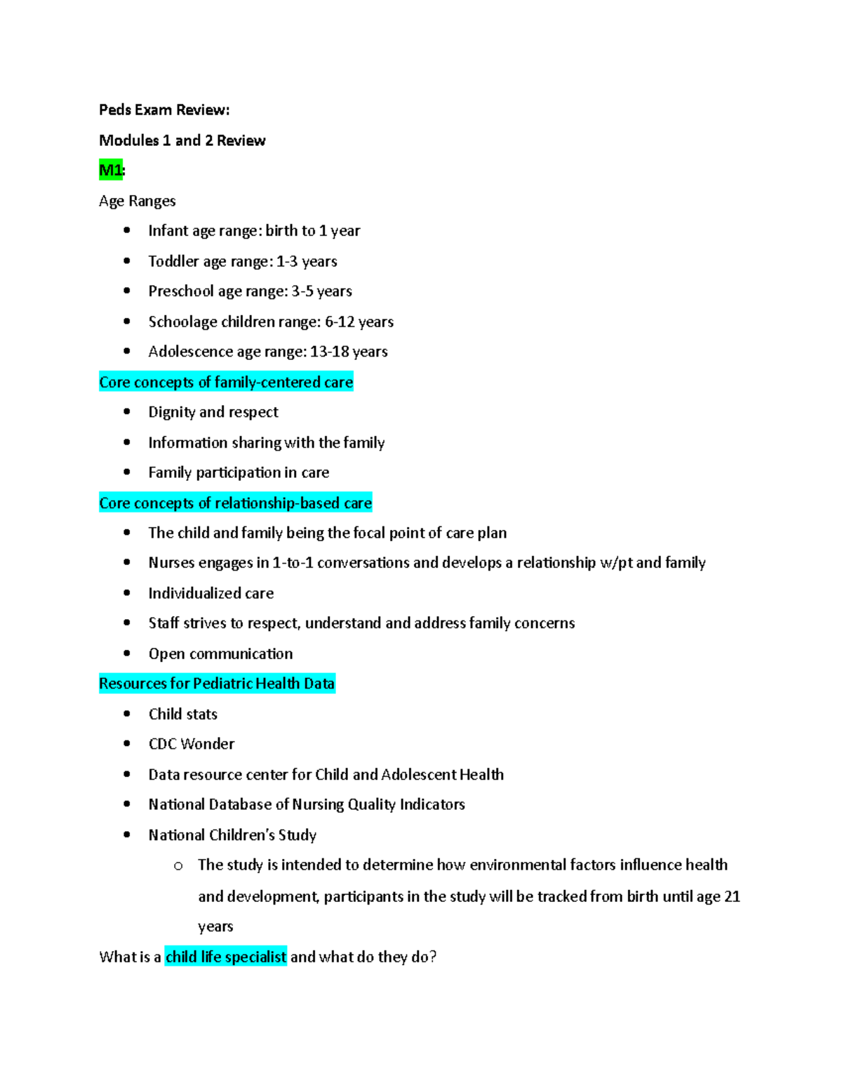PEDS 101: Comprehensive Review for Pediatric Exam 1 Study Guide - Studocu