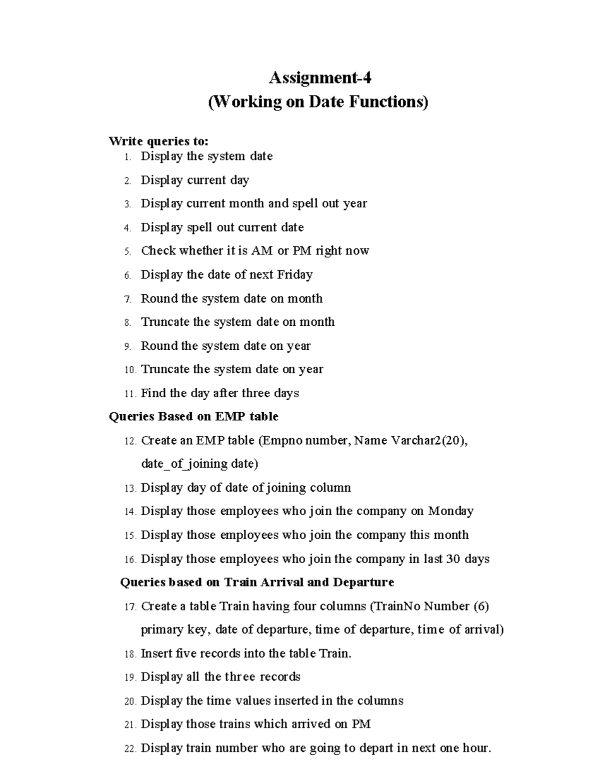 Lab Assignment 4: Date Functions & Queries in SQL - Studocu