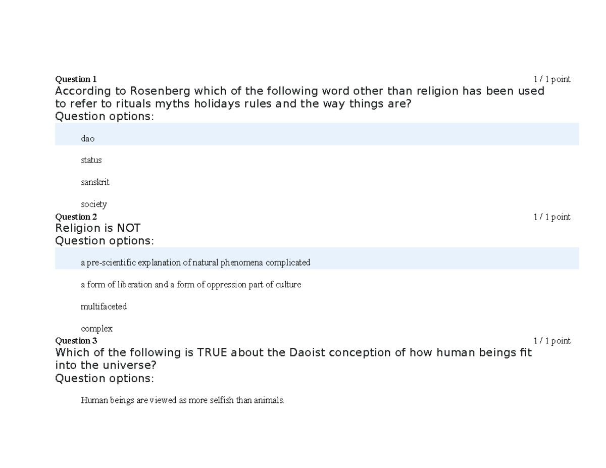 REL 101: Week 3 Quiz on Religion and Rituals - Studocu