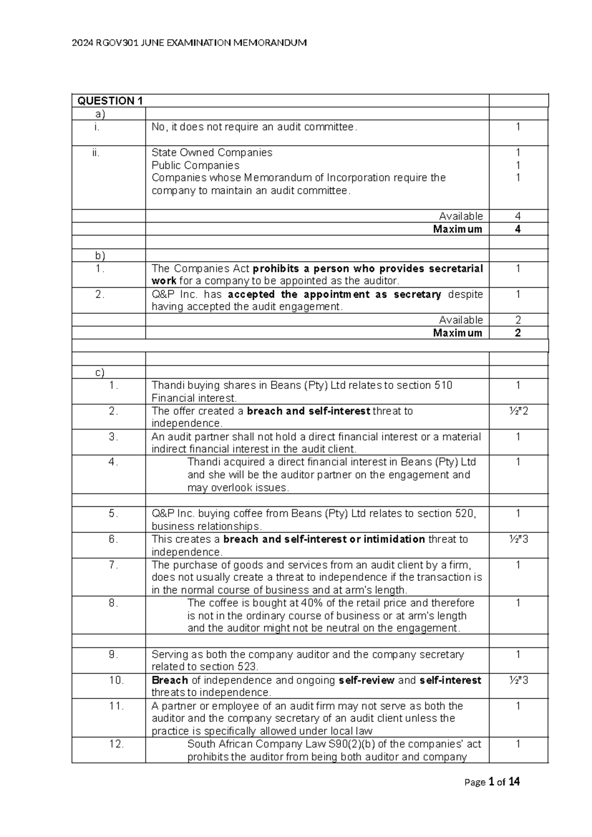 2024 RGOV301 JUNE EXAMINATION MEMORANDUM SOLUTIONS - Studocu