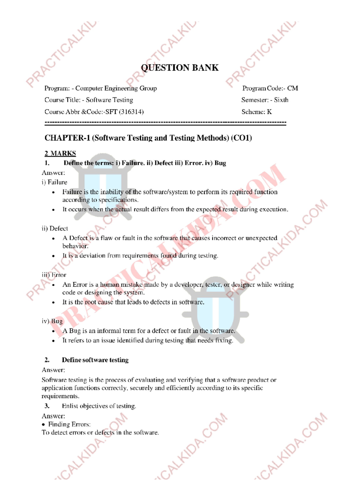 Software Testing Question Bank (CM 316314) - Sixth Semester - Studocu