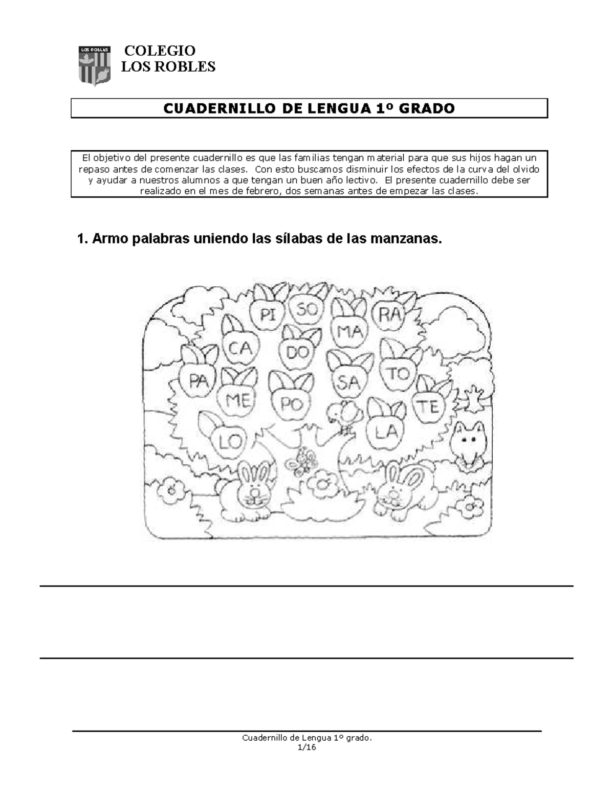 Cuadernillo de Lengua 1er Grado - Repaso y Actividades Previo a Clases ...