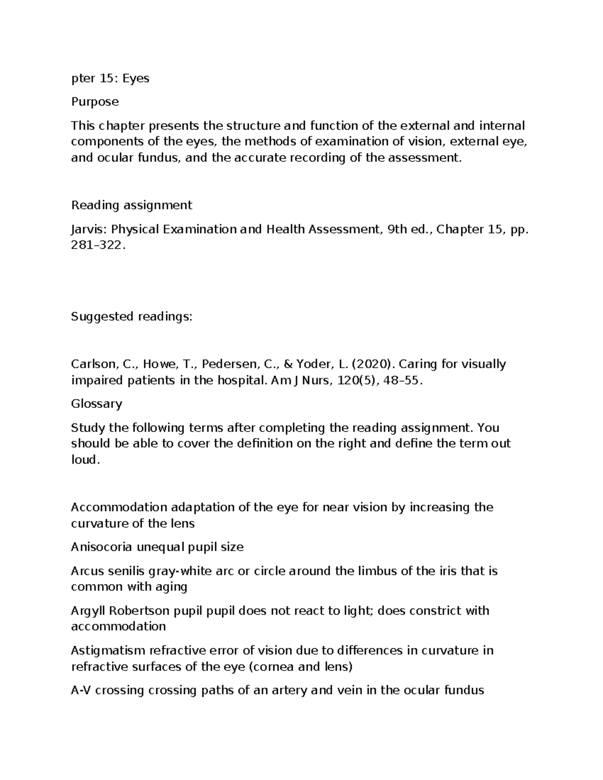 Chapter 15: Study Guide on Eye Structure, Function, and Assessment (CLA ...