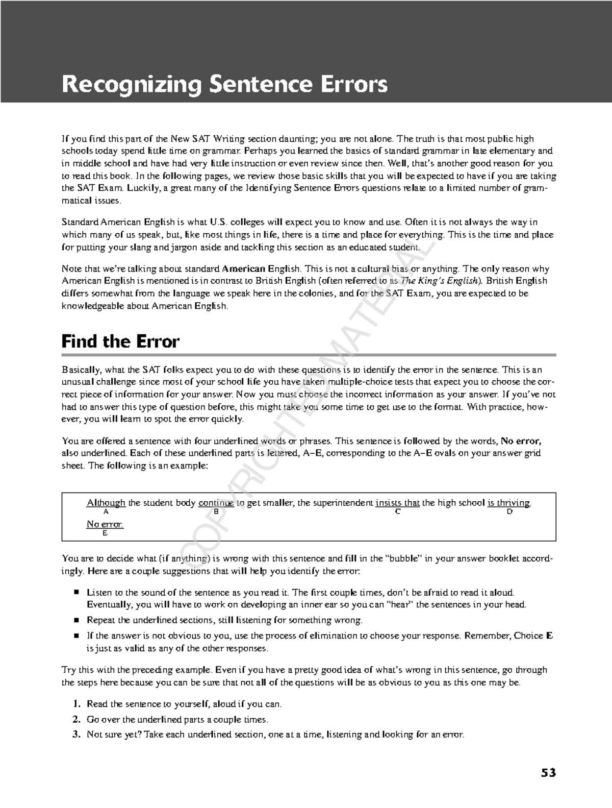 SAT Writing: Recognizing & Correcting Sentence Errors Guide - Studocu