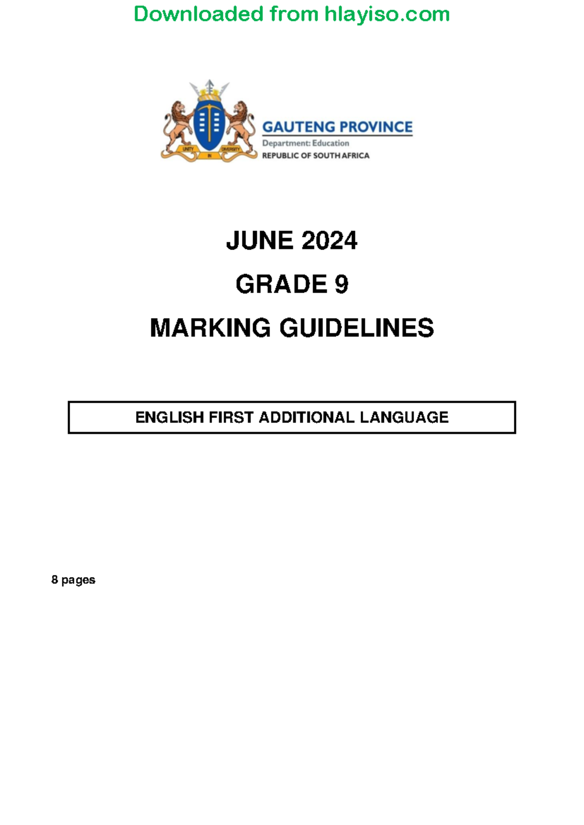 Gr 9 English FAL June 2024 Marking Guidelines & Possible Answers - Studocu