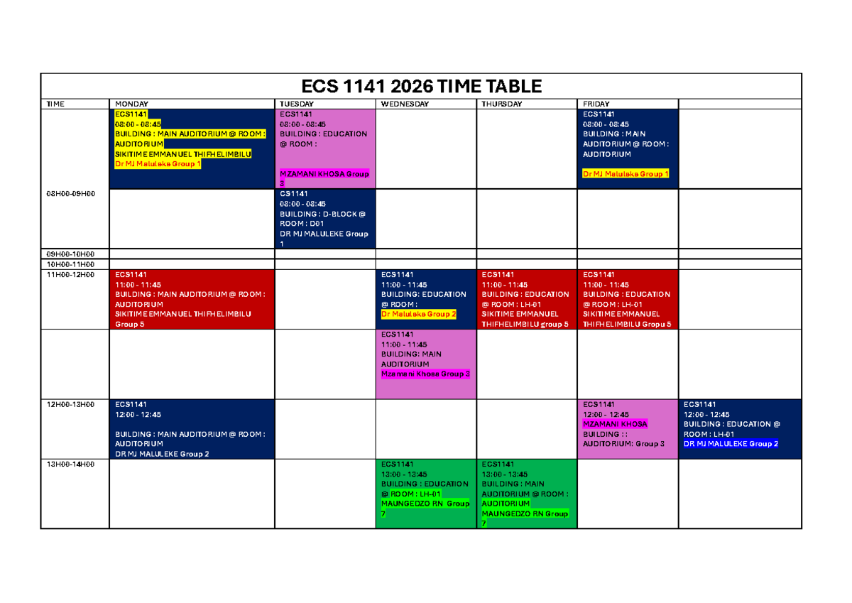 ECS 1141 Final 2026 Class Schedule and Time Table - Studocu