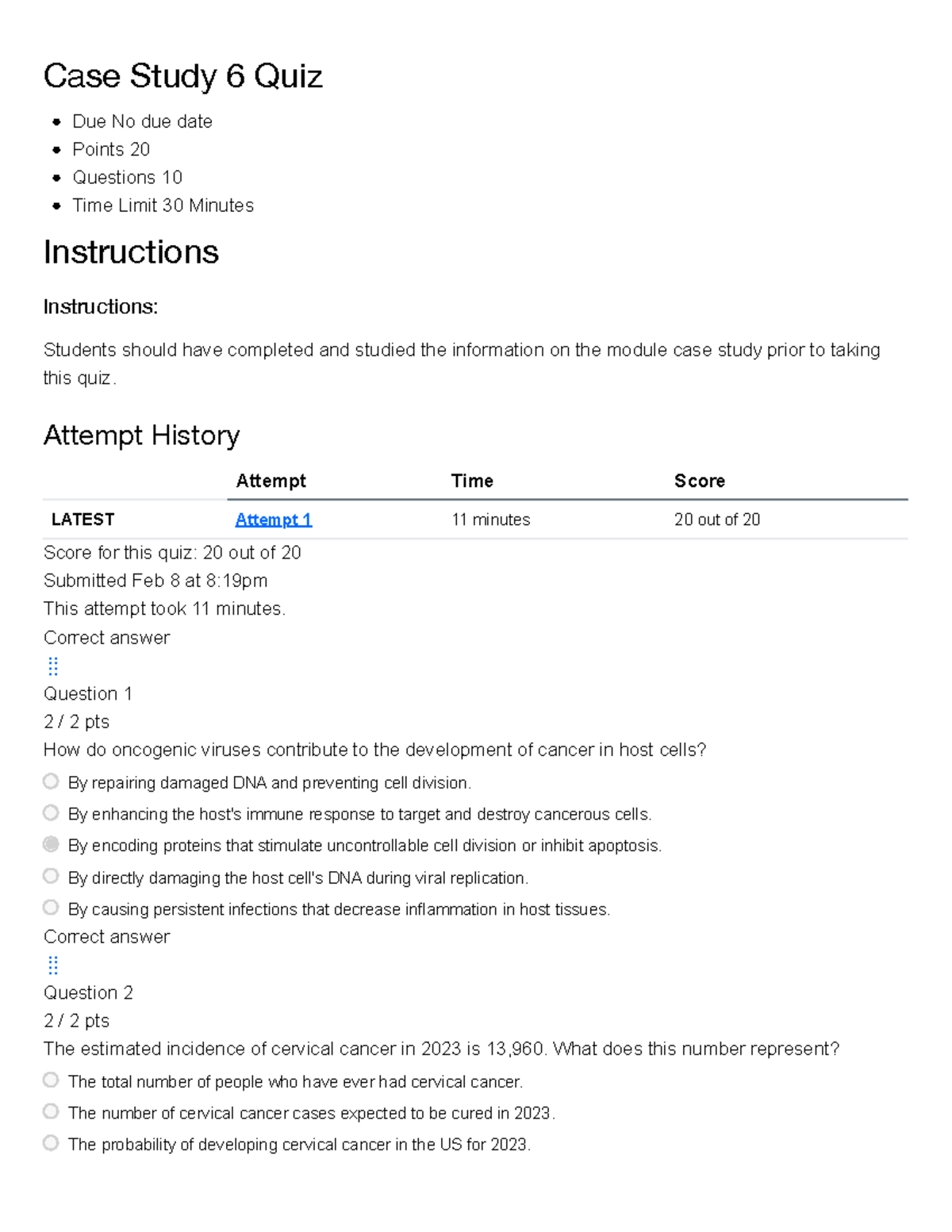 Case Study 6 Quiz: Oncogenic Viruses & Cervical Cancer Insights