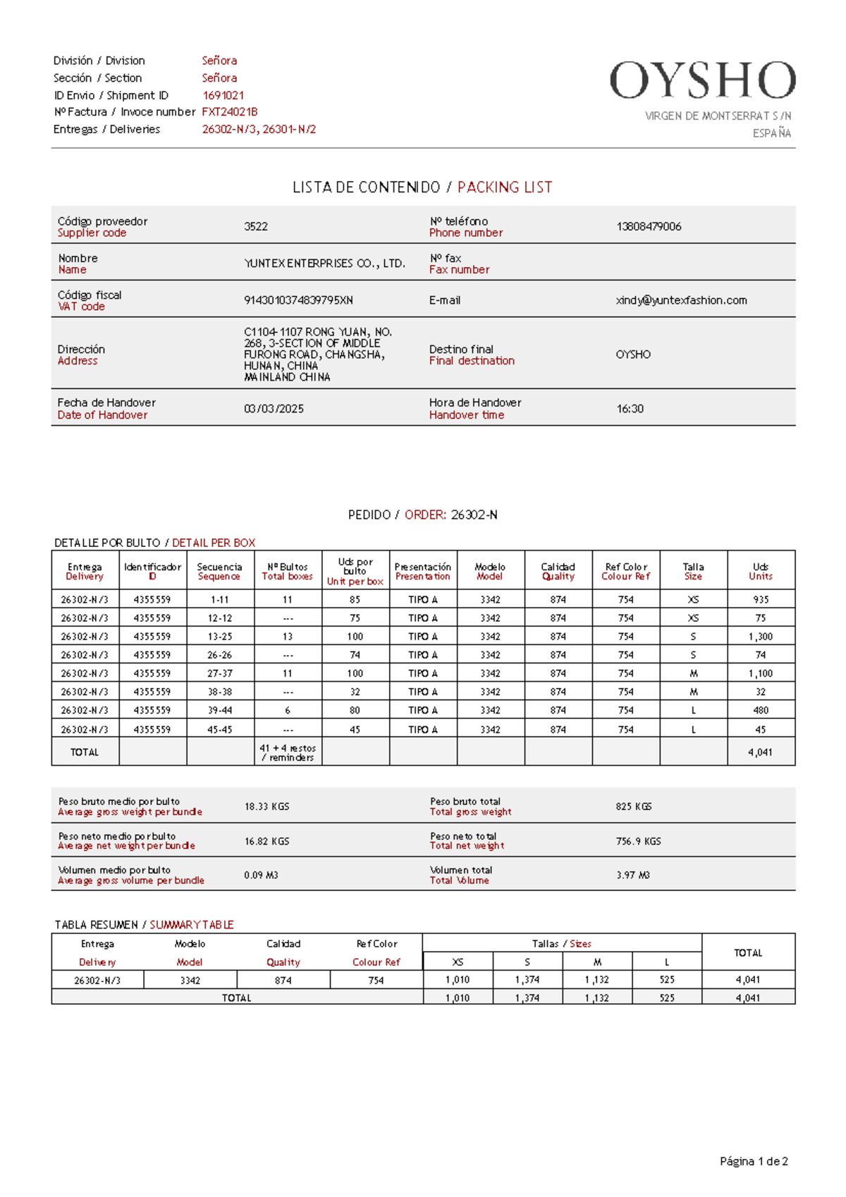 Packing List FXT24021B for Shipment ID 1691021 - Studocu