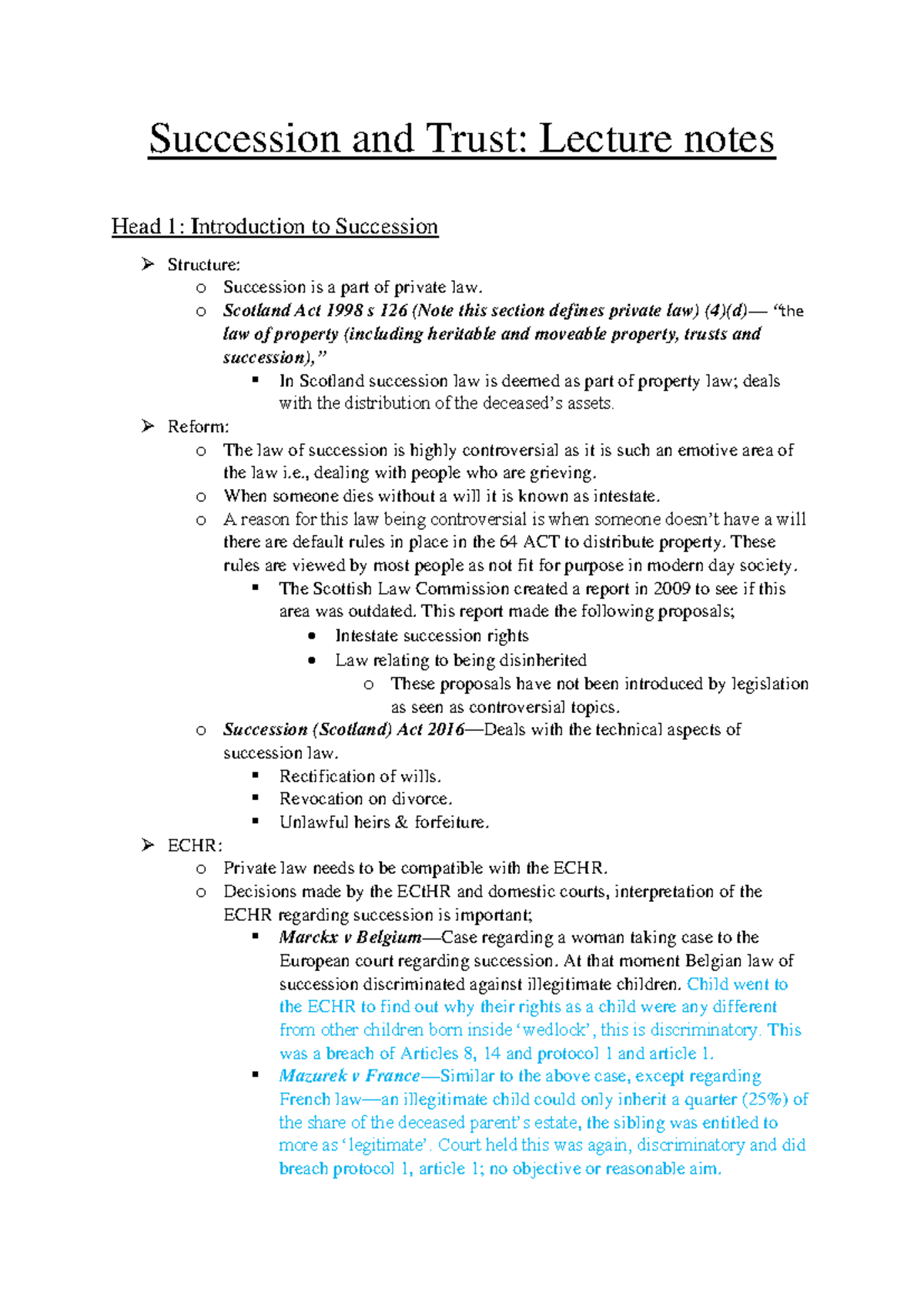 Succession and Trusts: Lecture Notes on Legal Concepts and Cases - Studocu